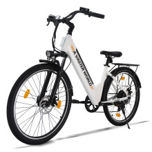 A32 Vélo électrique urbain 26 pouces 48V 10,4Ah (499,2Wh), moteur moyeu arrière 250W (UE) / 500W (US), cadre en acier au carbone, blanc