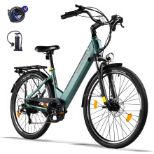 A32 Vélo électrique urbain 26 pouces 36 V 12,8 Ah (460,8 Wh), moteur 250 W (UE), cadre en acier au carbone — Vert