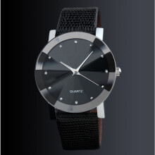 (Black,Man)Watch Fashion Unisex Simple Pu Leather Strap Durable Premium Quality Elegant