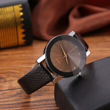 (Brown,Man)Watch Fashion Unisex Simple Pu Leather Strap Durable Premium Quality Elegant