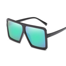 (#5 Black Frame Green Lens)Damen Flat Top große Steampunk quadratisches Gestell Oversize Sonnenbrille Sonnenbrille