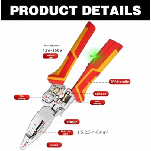 9-in-1 Wire Stripper with Current Measurement, Voltage Tester, Cable Cutter and Multifunctional Electrician Tool for Wiring Tasks 2