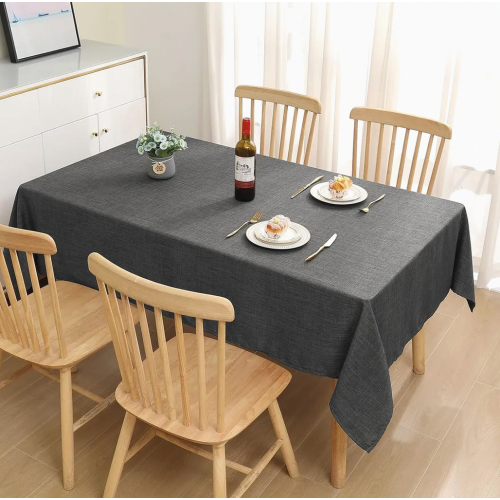 Dark Grey Linen Look Wipe Clean Tablecloth, 100 x 140 cm Rectangular Water Resistant Table Cover with Lotus Effect 1