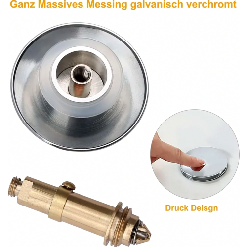Pop-Up Basin Waste Plug, Click-Clack Spring Drain Fitting for Bathroom Sink, Push-Button Design, Chrome Finish 2