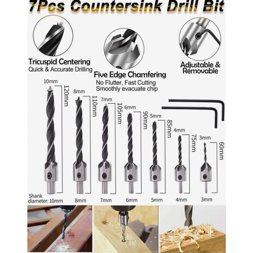 26 Piece Woodworking Chamfer Drill Bit Set for Countersinking, Deburring and Pilot Hole Drilling 1