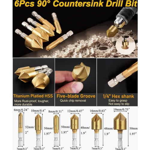 26 Piece Woodworking Chamfer Drill Bit Set for Countersinking, Deburring and Pilot Hole Drilling 2