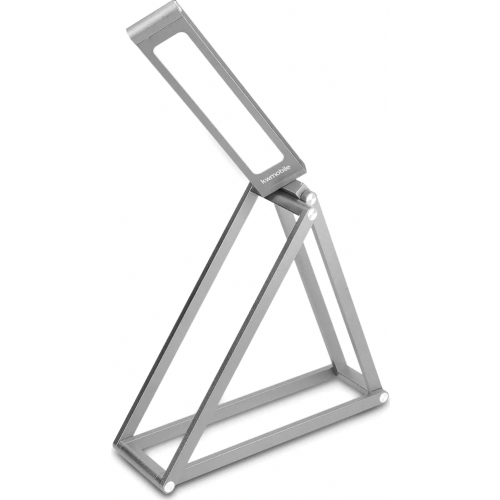 Lámpara de mesa de aluminio con luz led y cabezal orientable, plegable, recargable, plateada, con cable de carga micro USB 2