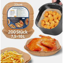 Bakpapier voor heteluchtfriteuse 23 x 23 cm, vierkant en extra dik, 200 stuks perkamentpapier voor 7,5 tot 10 l manden