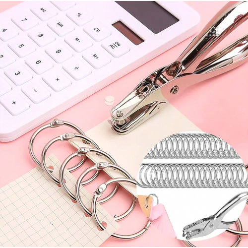 100 Silver Book Rings with Hole Punch, 25mm Outer Diameter, 20mm Inner Diameter, for Loose Leaf Binding and Scrapbooking 2
