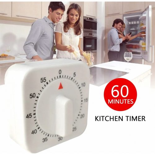 60 Minute Mechanical Kitchen Timer, White Wind Up Cooking Timer for Baking, Cooking, Eggs and Daily Home Meal Prep 1
