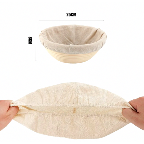 2 Pack Baker's Linen Cloths 25 cm for Bread Dough Proofing, Includes Dough Scraper, Linen Inserts for Proofing Baskets 1