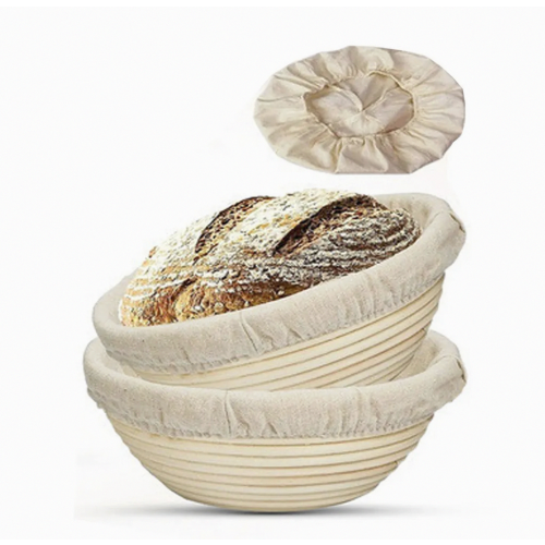 2 Pack Baker's Linen Cloths 25 cm for Bread Dough Proofing, Includes Dough Scraper, Linen Inserts for Proofing Baskets 2
