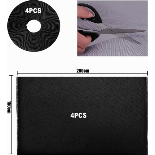 4 Pack Mosquito Nets for Windows, 150 x 200 cm Black Fly Screen Mesh, Cuttable Insect Protection Net for Home Windows 1