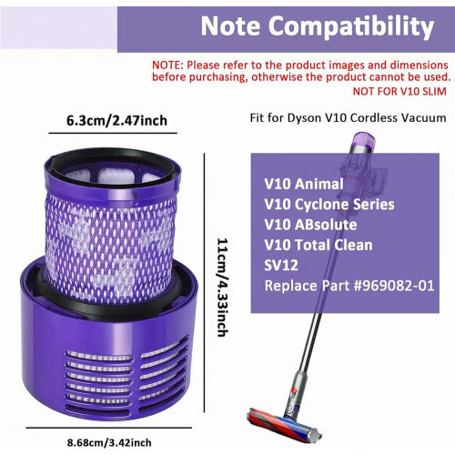 2 φίλτρα για Dyson V10 SV12, ανταλλακτικά φίλτρα για τη σειρά Cyclone, Absolute, Animal, Motorhead, Total Clea 1
