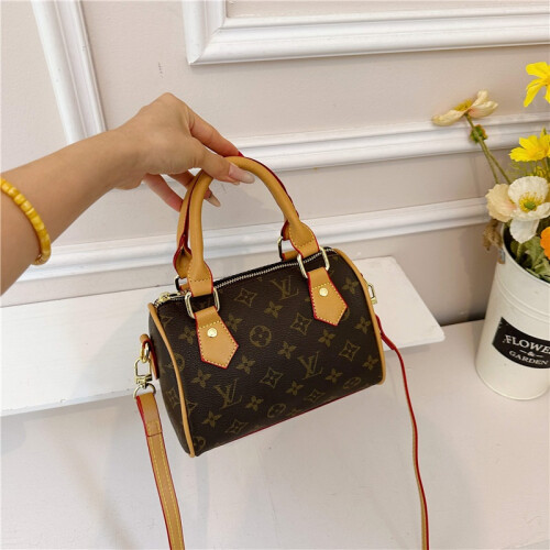 (Khaki) Retro Print Mini Handbag Cylindrical Pillow Bag