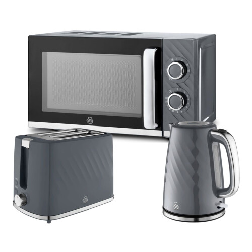 Swan Swan Windsor Grey Kettle Toaster Microwave Kitchen Set