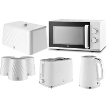 Swan Windsor White Kettle Toaster Microwave Breadbin Canisters Set
