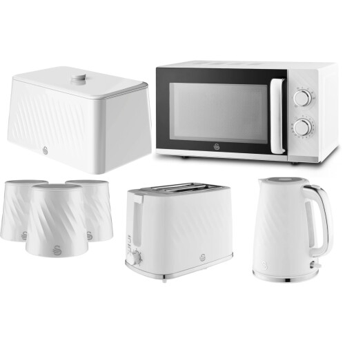 Swan Swan Windsor White Kettle Toaster Microwave Breadbin Canisters Set