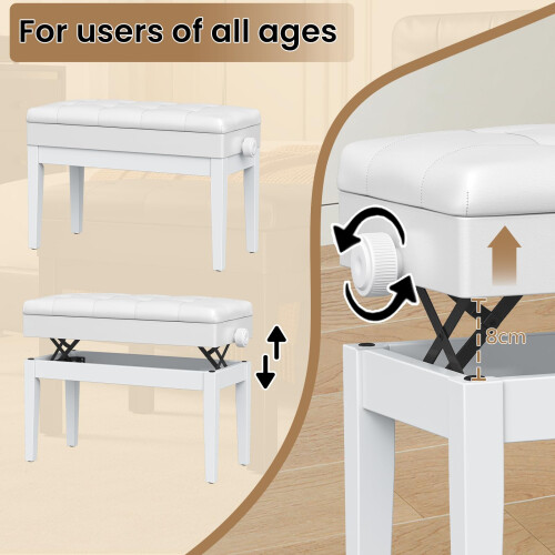 (white) 73x35x48cm Piano Bench w/Storage PU padded 2