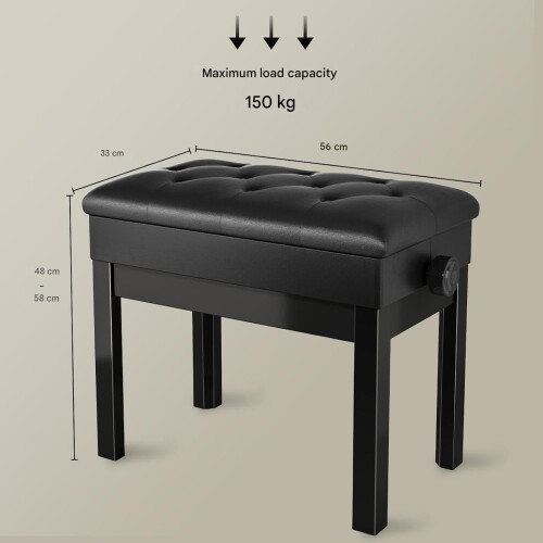 (Black) 56x33x48cm Piano Bench w/Storage PU padded 2