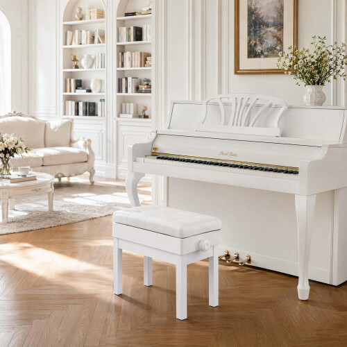 (White)57.5*35.5*48 Piano Keyboard Bench w/Storage 1