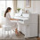 (White)57.5*35.5*48 Piano Keyboard Bench w/Storage 4