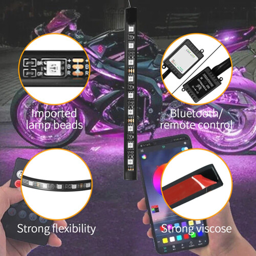 72LED APP Remote Motorcycle Atmosphere Light Decorative Ambient Neon Light Strip 12V for 2