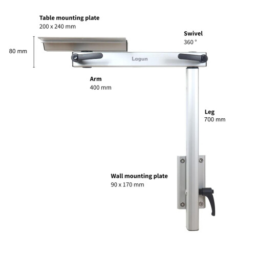 LAGUN TABLE LEG SYSTEM SWIVEL TILT ADJUSTABLE LEG CAMPERVAN CARAVAN 700MM SILVER 2