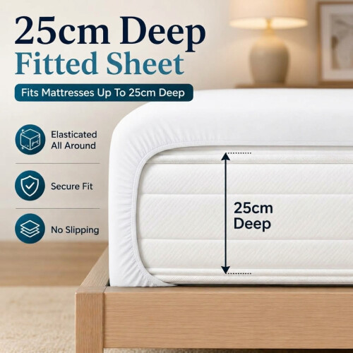 (White, Double) Thermal Flannelette Fitted Sheet 25cm 100% Brushed Soft Cotton 2