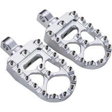 (Silver) CNC Wide Foot Pegs 360 Roating MX Chopper Bobber Style Compatible with harley Dyna Sportster Fatboy Iron 883