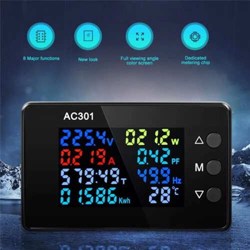 AC301 Digital Voltmeter Ammeter Voltage Frequency Electricity Meter Panel Temperature Power Tester AC50-300V 100A-Closed 2