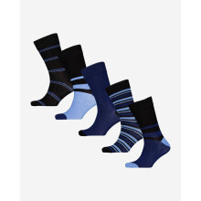 Sock Shop Blue Black Striped Socks 5 Pack Set Size 7-11 New Long Lasting Ribbed Viscose Blend Athletic Dress Socks