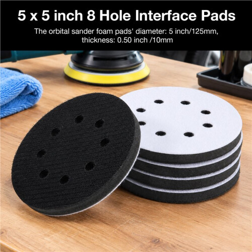 5X Interface Pads 5 Inch 8 Hole Hook & Loop Soft Sponge Foam Sanding Interface Pad for Orbital Sander Polishing 1