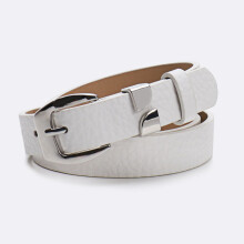 (White)Cinturón de cuero minimalista con hebilla de aleación para atuendo de oficina para mujer