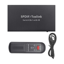 Optical Switcher with 2 Way Spdif Toslink Optical Digital Audio Splitter 3 in 1 Out with IR Remote Control