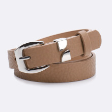 (Khaki)Cinturón de cuero minimalista con hebilla de aleación para atuendo de oficina para mujer