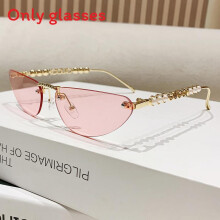 (Transparent Pink)Gafas de gato con decoración de perlas artificiales y marco de metal informales para