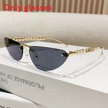 (Gray)Gafas de gato con decoración de perlas artificiales y marco de metal informales para