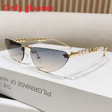 (Blue Orange)Gafas de gato con decoración de perlas artificiales y marco de metal informales para
