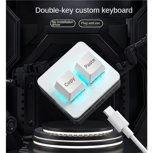 2X Custom  Keyboard 2 Key RGB Macro OSU Keypad Programmable Mechanical Keyboard for Gaming Working, White Type A 2