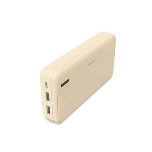 Hama Batterie Externe 20000mAh USB-C Indicateur LED Sorties 2xUSB-A Sable - Rechargeable - USB Type A, USB Type C - Câble électrique
