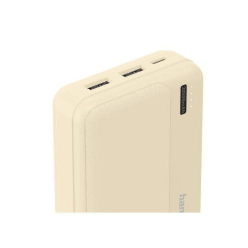 Hama Batterie Externe 20000mAh USB-C Indicateur LED Sorties 2xUSB-A Sable - Rechargeable - USB Type A, USB Type C - Câble électrique 2