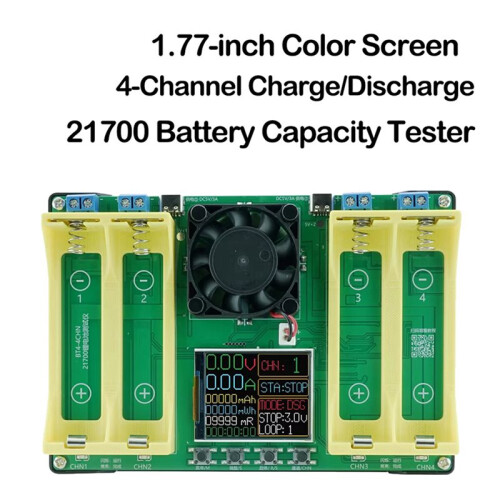 2X Testador de Capacidade de Bateria 21700 com Tela de 1,77 Polegadas, 4 Canais de Carga e Descarga, Testador de Bateria Integrado e Resistência 2