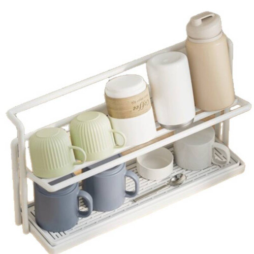(Black)Minimalist Cup Storage Shelf With Drip Tray For Kitchen And Dining Room Use 1