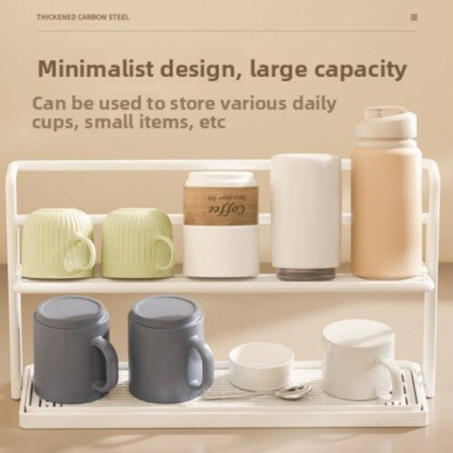 (Black)Minimalist Cup Storage Shelf With Drip Tray For Kitchen And Dining Room Use 2