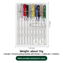 (White)Boxes Quick Fix Sewing Kit Small Travel Threaded Needle Kit With Button Pin
