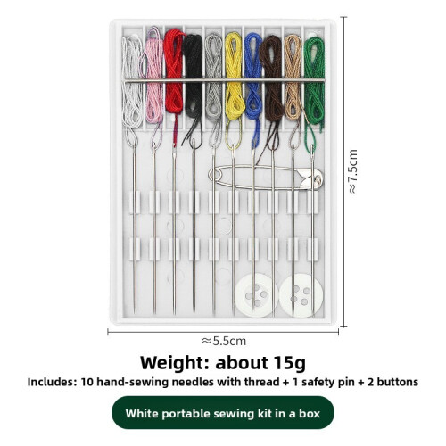 (White)Boxes Quick Fix Sewing Kit Small Travel Threaded Needle Kit With Button Pin