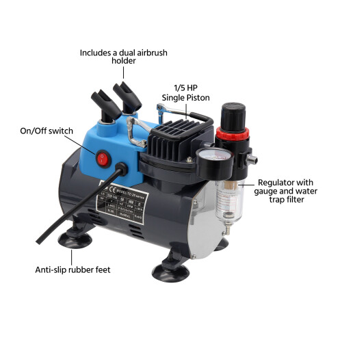 Switzer Switzer Airbrush Compressor Kit 1/5HP, Grey 2