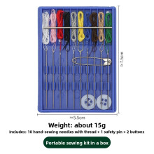 (Blue)Boxes Quick Fix Sewing Kit Small Travel Threaded Needle Kit With Pin Button