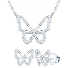 MICMIF 925 Sterling Silver Butterfly Jewelry Set for Women, Cubic Zirconia Pendant Necklace and Stud Earrings, Silver Wedding Gift for Her